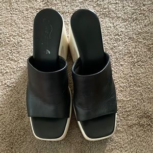 Free people genuine leather black and white platform heels